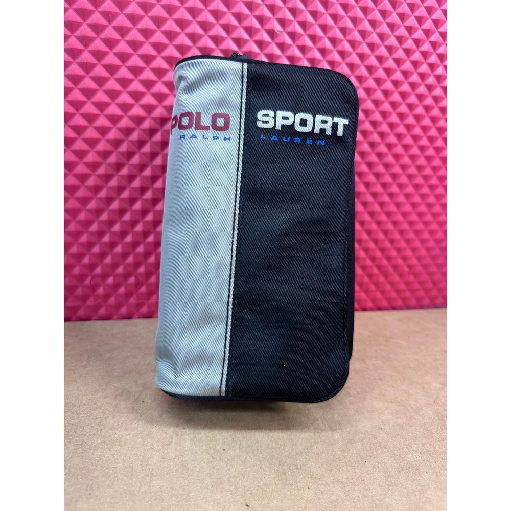Polo Sport Ralph Lauren Vintage Toiletry Bag Black Silver Travel Kit with Mirror